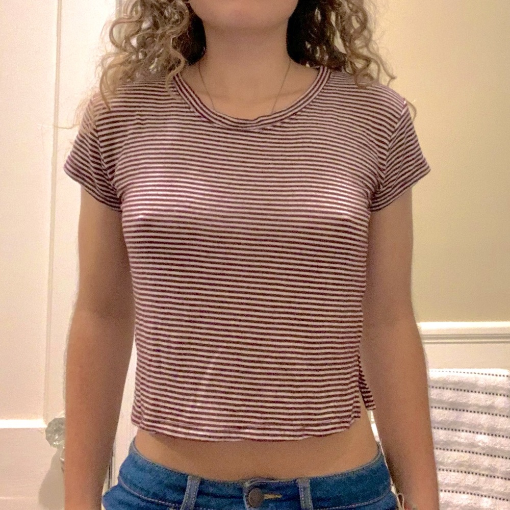 Brandy Melville Red and White Striped Baby Tee